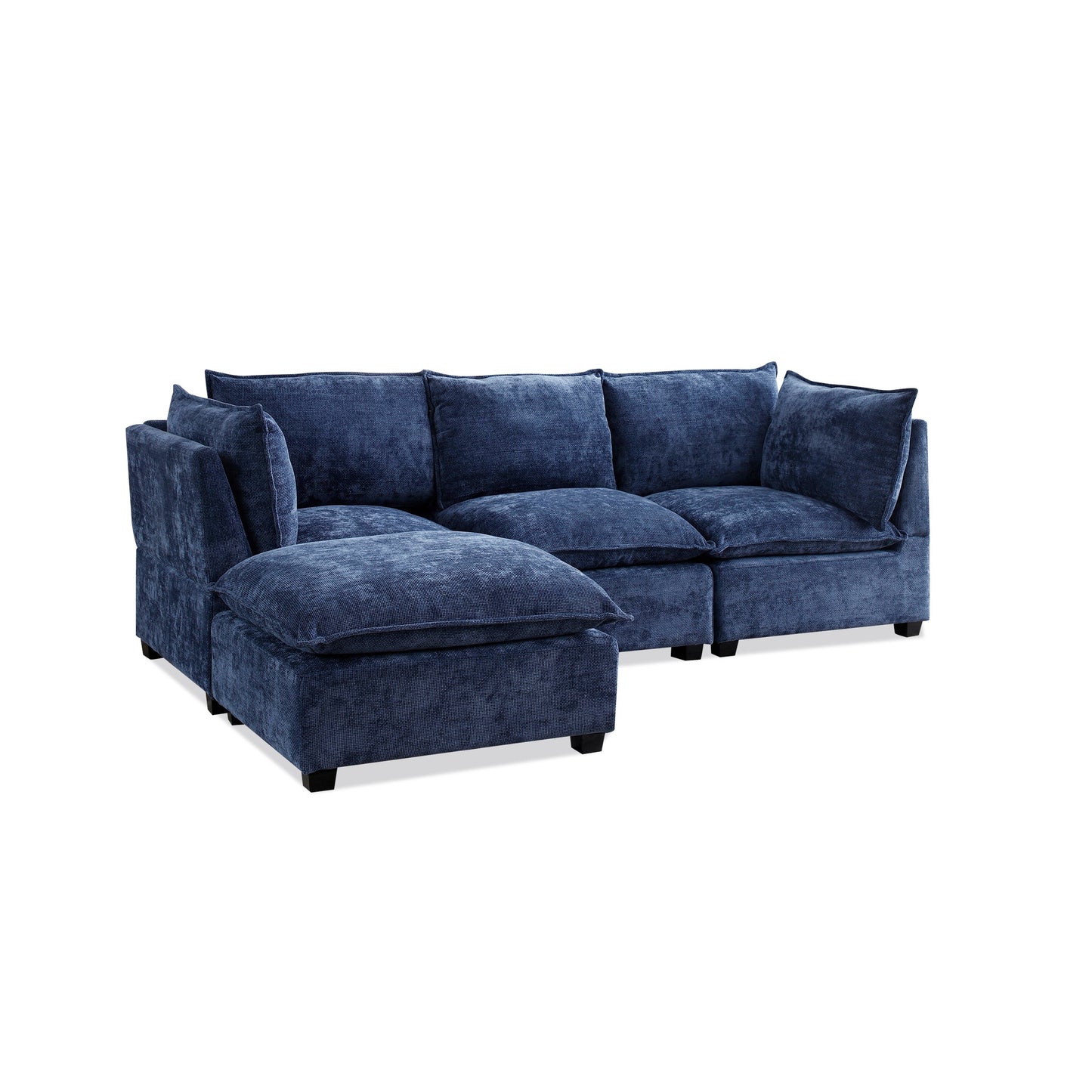 Canapé modulable en L en lin avec pouf réversible, coussins en duvet de canard moelleux, idéal pour le salon ou le bureau