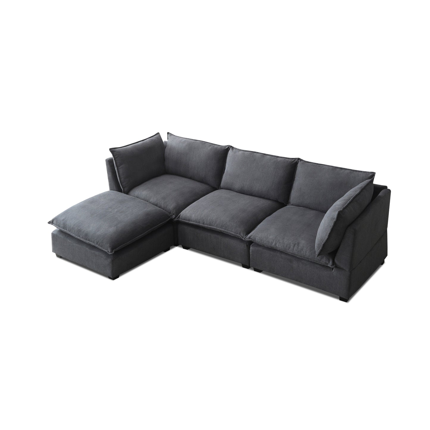 Canapé modulable en L en lin avec pouf réversible, coussins en duvet de canard moelleux, idéal pour le salon ou le bureau
