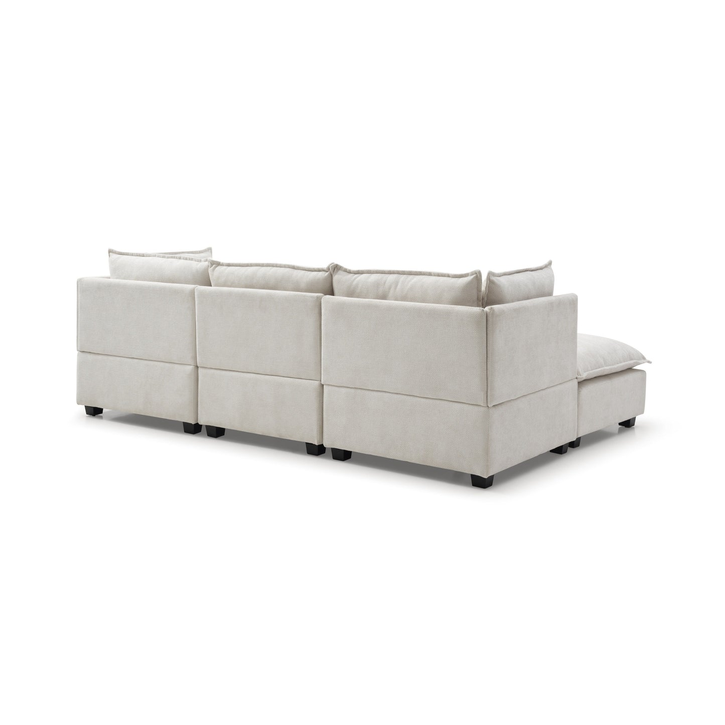 Canapé modulable en L en lin avec pouf réversible, coussins en duvet de canard moelleux, idéal pour le salon ou le bureau