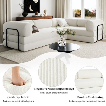 Canapé-lit modulaire en velours côtelé en forme de L, convertible, sectionnel, 4 places, avec coussins compensés, pour salon et appartement
