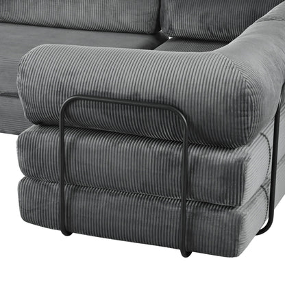 Canapé-lit modulaire en velours côtelé en forme de L, convertible, sectionnel, 4 places, avec coussins compensés, pour salon et appartement