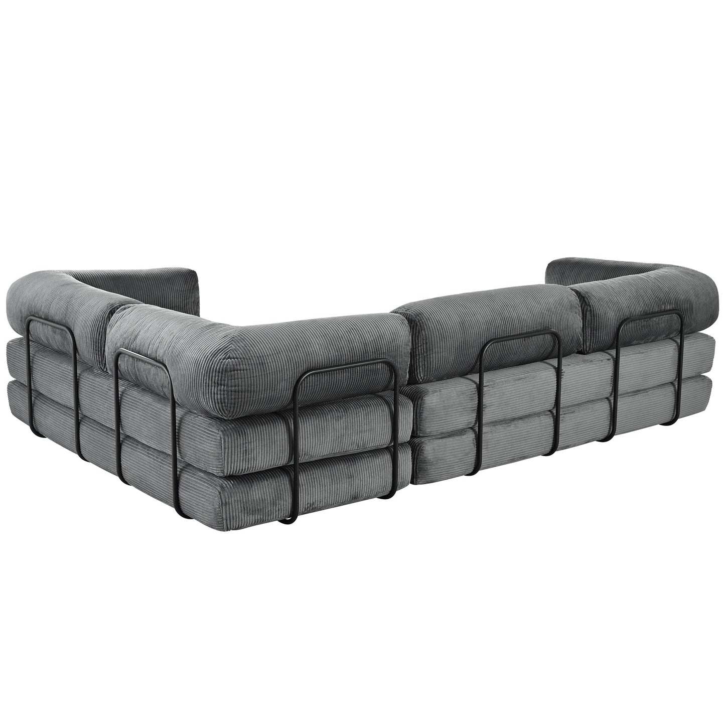 Canapé-lit modulaire en velours côtelé en forme de L, convertible, sectionnel, 4 places, avec coussins compensés, pour salon et appartement