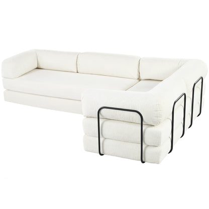 Canapé-lit modulaire en velours côtelé en forme de L, convertible, sectionnel, 4 places, avec coussins compensés, pour salon et appartement