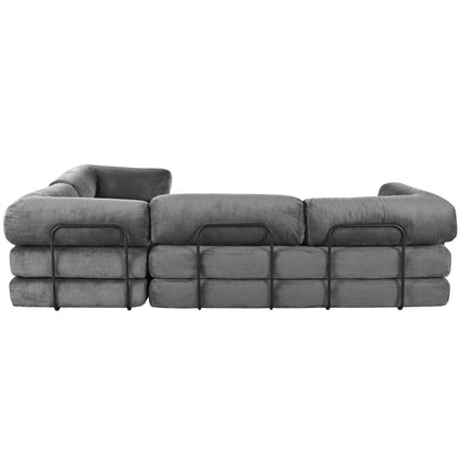 Canapé-lit modulaire en velours côtelé en forme de L, convertible, sectionnel, 4 places, avec coussins compensés, pour salon et appartement