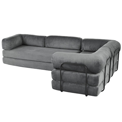 Canapé-lit modulaire en velours côtelé en forme de L, convertible, sectionnel, 4 places, avec coussins compensés, pour salon et appartement