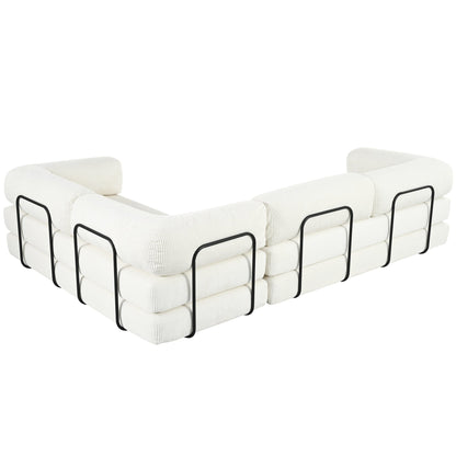 Canapé-lit modulaire en velours côtelé en forme de L, convertible, sectionnel, 4 places, avec coussins compensés, pour salon et appartement