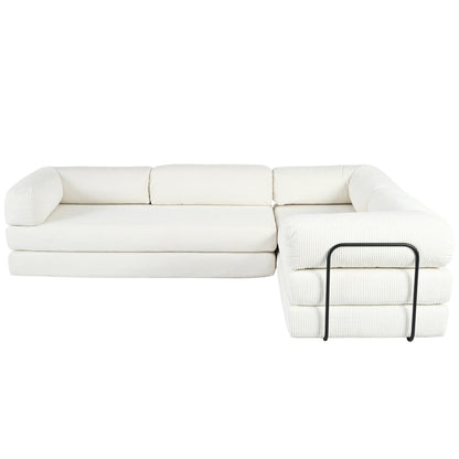 Canapé-lit modulaire en velours côtelé en forme de L, convertible, sectionnel, 4 places, avec coussins compensés, pour salon et appartement