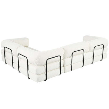 Canapé-lit modulaire en velours côtelé en forme de L, convertible, sectionnel, 4 places, avec coussins compensés, pour salon et appartement