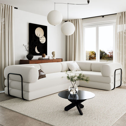 Canapé-lit modulaire en velours côtelé en forme de L, convertible, sectionnel, 4 places, avec coussins compensés, pour salon et appartement