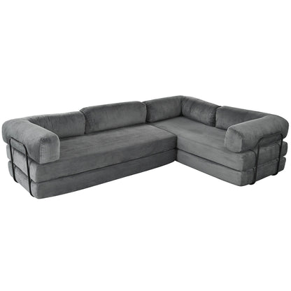 Canapé-lit modulaire en velours côtelé en forme de L, convertible, sectionnel, 4 places, avec coussins compensés, pour salon et appartement