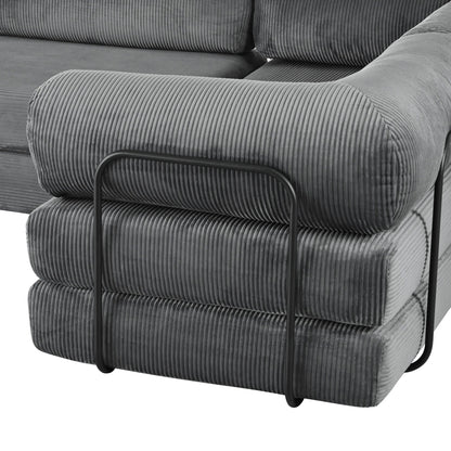 Canapé-lit modulaire en velours côtelé en forme de L, convertible, sectionnel, 4 places, avec coussins compensés, pour salon et appartement