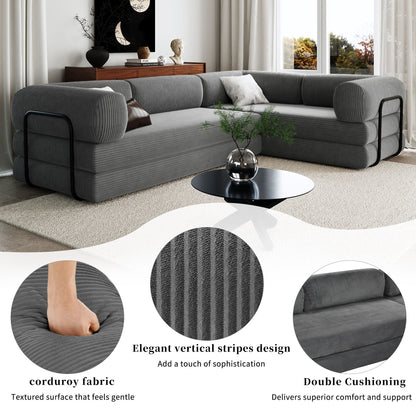 Canapé-lit modulaire en velours côtelé en forme de L, convertible, sectionnel, 4 places, avec coussins compensés, pour salon et appartement