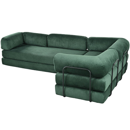 Canapé-lit modulaire en velours côtelé en forme de L, convertible, sectionnel, 4 places, avec coussins compensés, pour salon et appartement