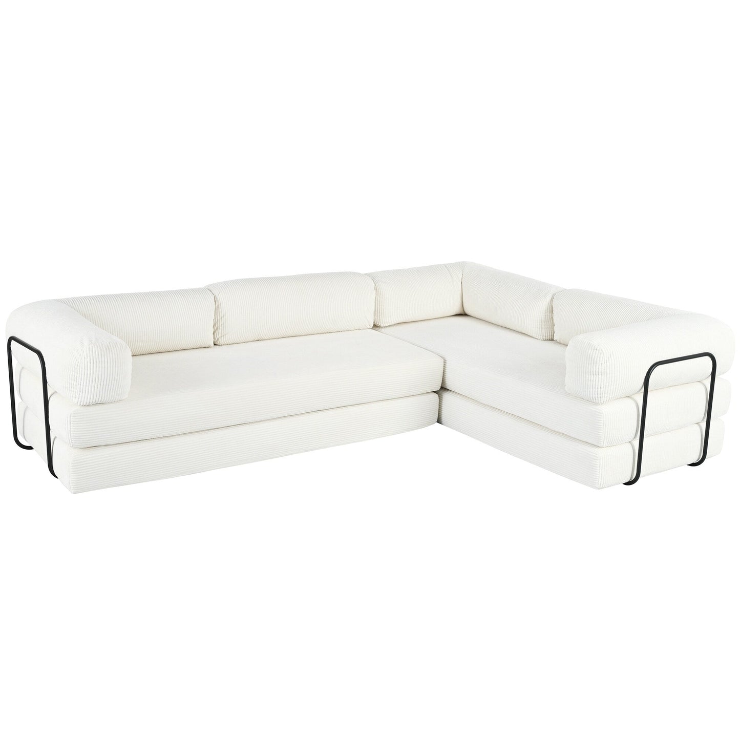 Canapé-lit modulaire en velours côtelé en forme de L, convertible, sectionnel, 4 places, avec coussins compensés, pour salon et appartement