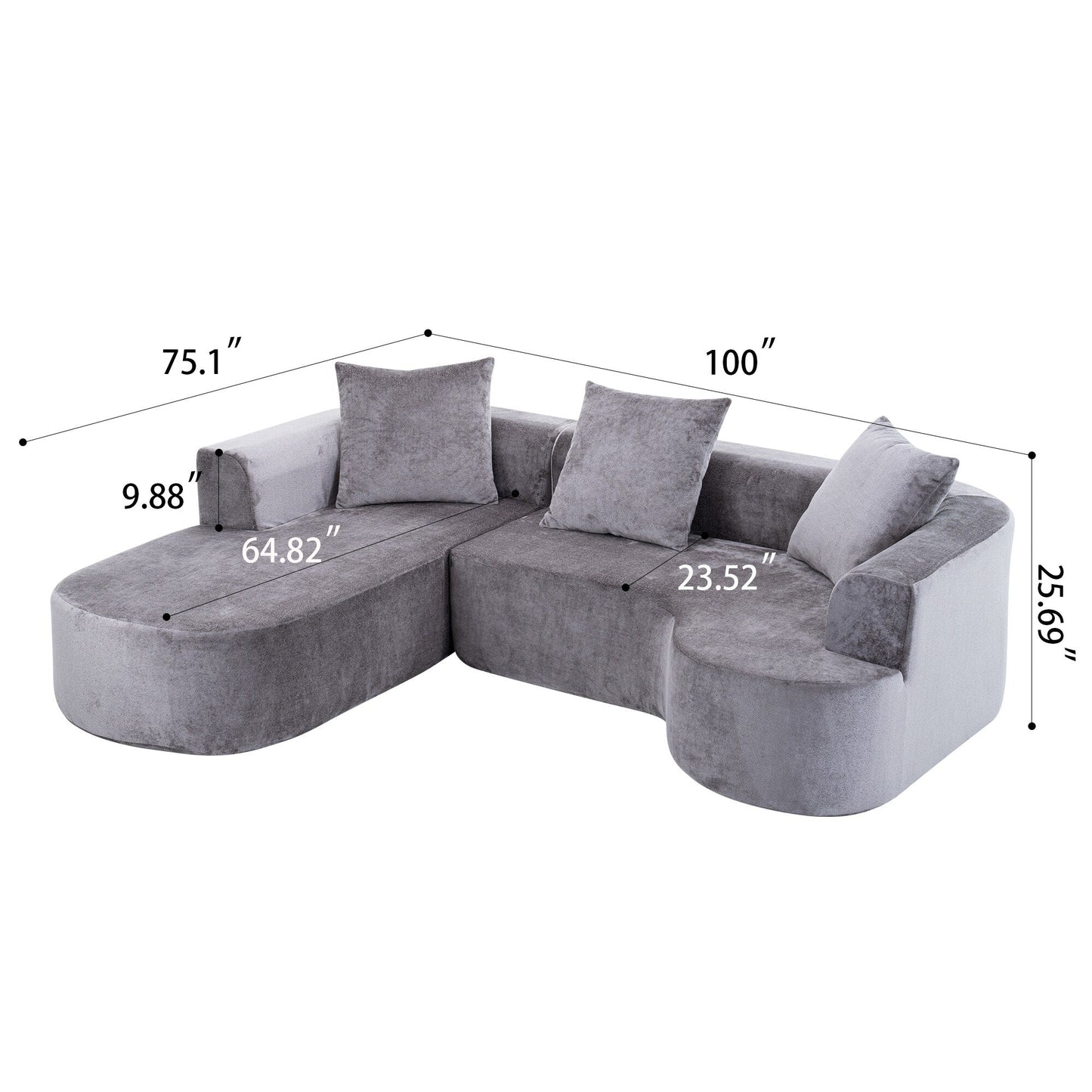 Canapé-lit modulaire en L avec méridienne et assise profonde pour salon ou bureau