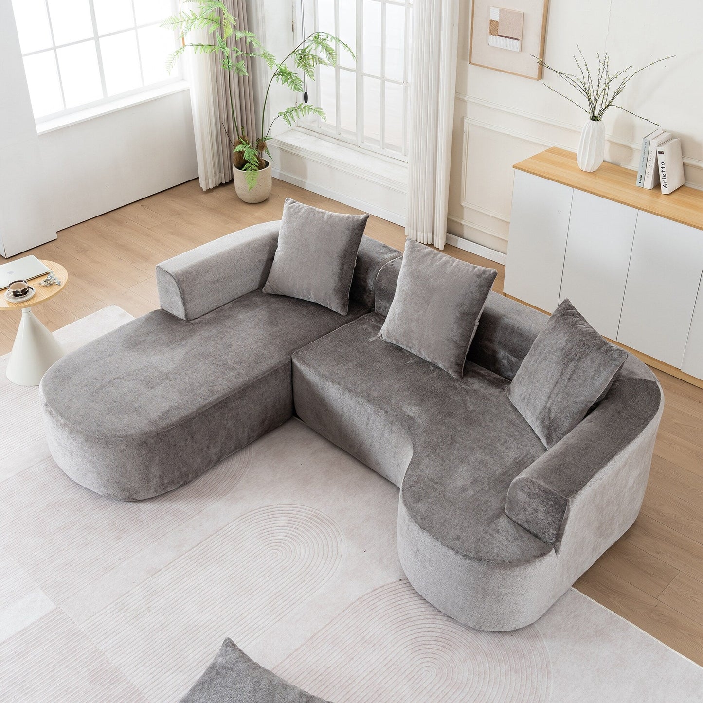 Canapé-lit modulaire en L avec méridienne et assise profonde pour salon ou bureau