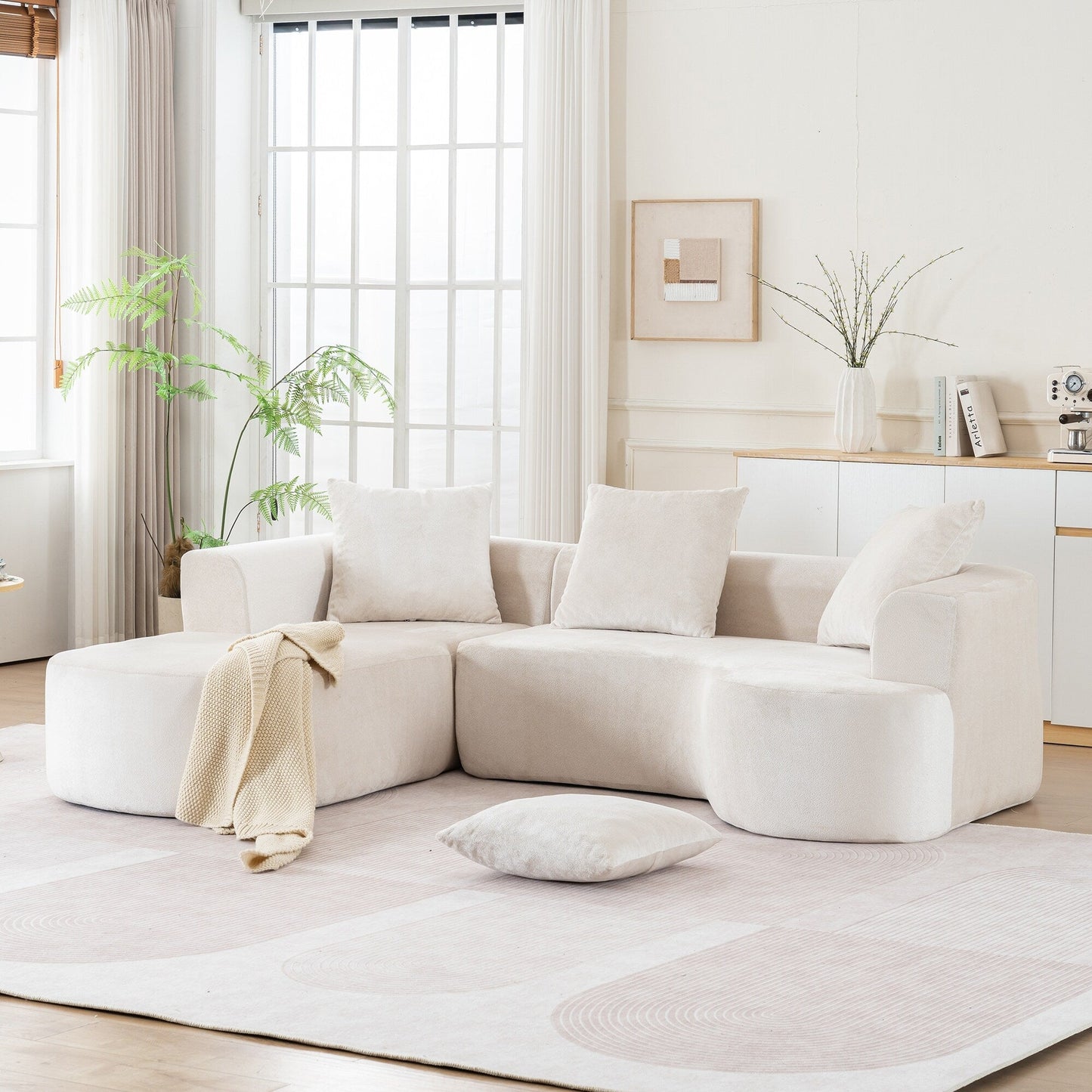 Canapé-lit modulaire en L avec méridienne et assise profonde pour salon ou bureau