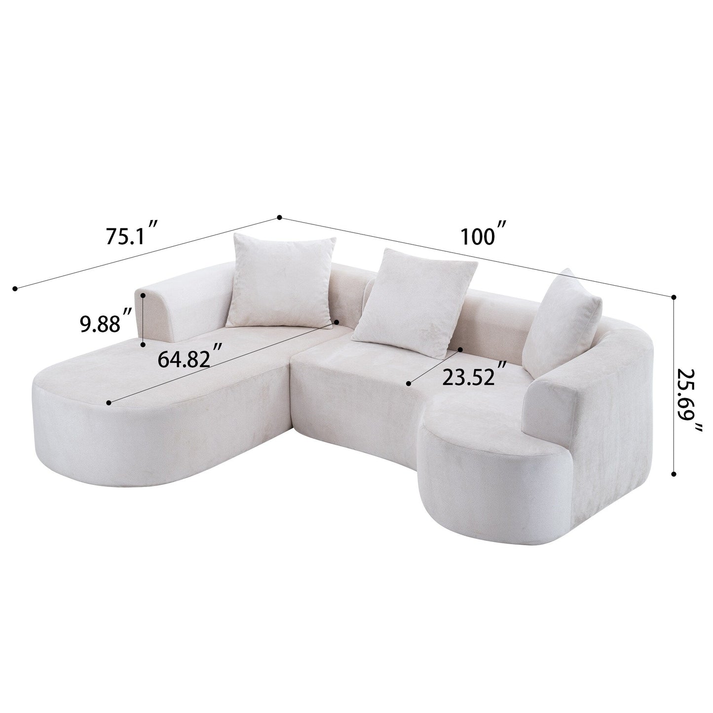 Canapé-lit modulaire en L avec méridienne et assise profonde pour salon ou bureau