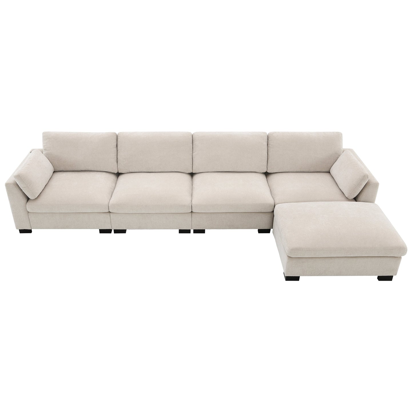 Canapé modulable en L avec table pliable, double port USB, poches de rangement latérales et pouf amovible