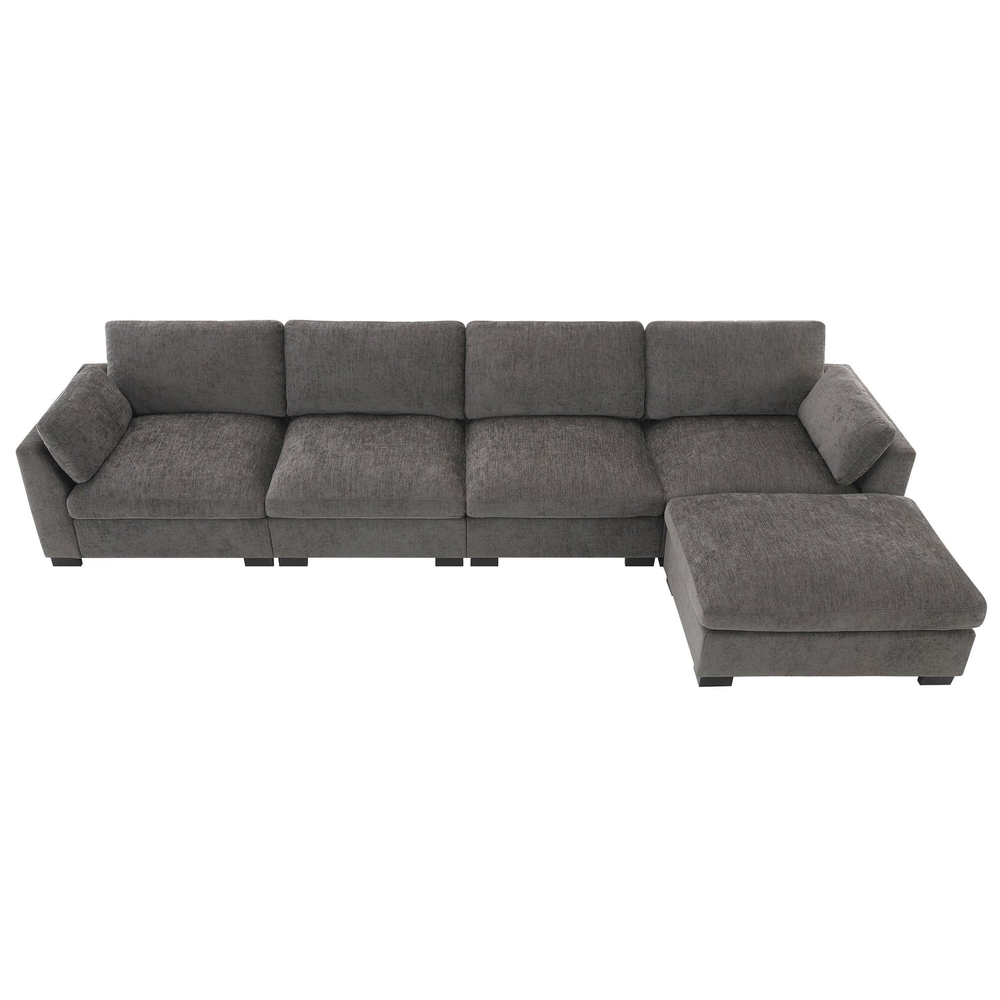 Canapé modulable en L avec table pliable, double port USB, poches de rangement latérales et pouf amovible