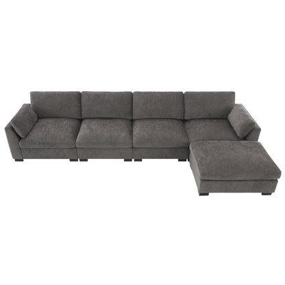Canapé modulable en L avec table pliable, double port USB, poches de rangement latérales et pouf amovible