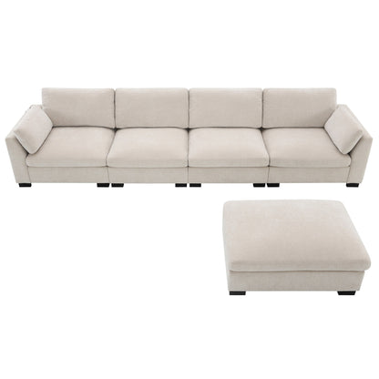 Canapé modulable en L avec table pliable, double port USB, poches de rangement latérales et pouf amovible