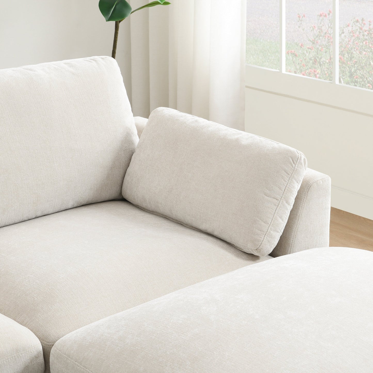 Canapé modulable en L avec table pliable, double port USB, poches de rangement latérales et pouf amovible