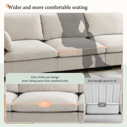 Canapé modulable en L avec table pliable, double port USB, poches de rangement latérales et pouf amovible