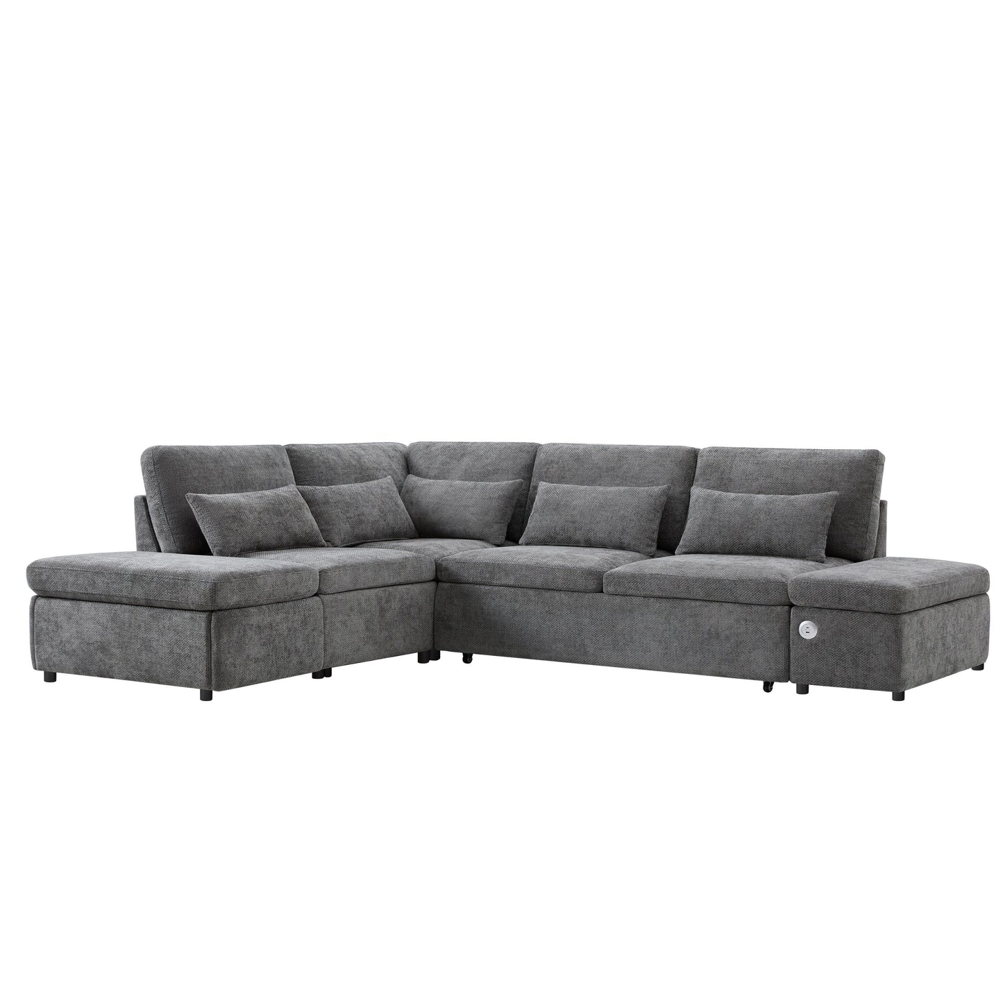 Canapé-lit sectionnel modulaire avec accoudoir de chargement réglable et pouf de rangement pour salon et appartement