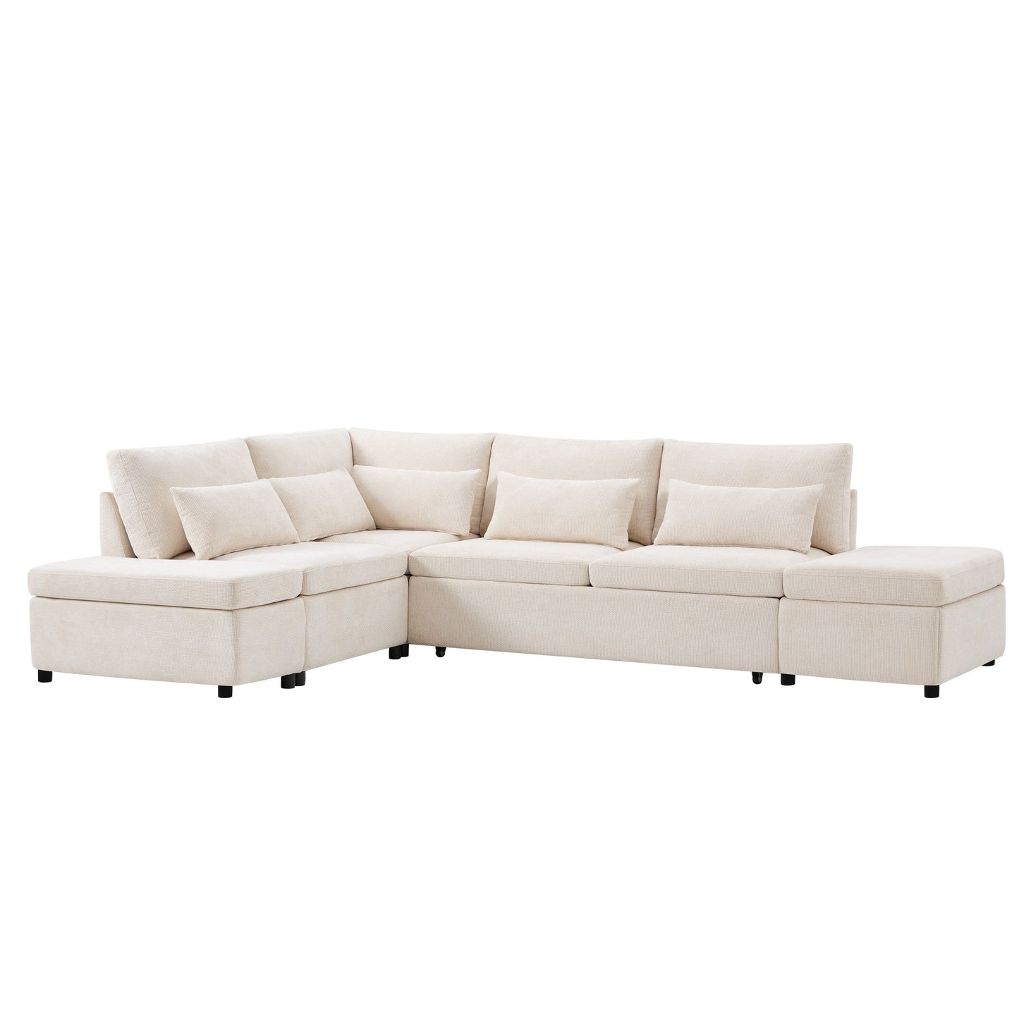 Canapé-lit sectionnel modulaire avec accoudoir de chargement réglable et pouf de rangement pour salon et appartement