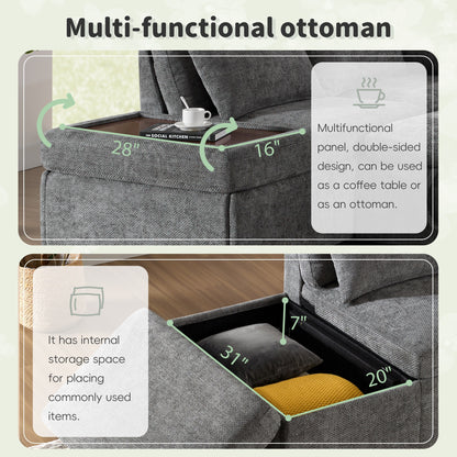 Canapé-lit sectionnel modulaire avec accoudoir de chargement réglable et pouf de rangement pour salon et appartement