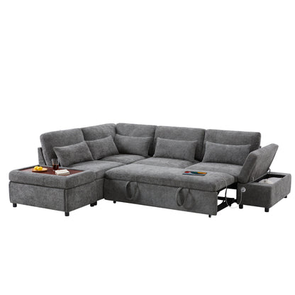 Canapé-lit sectionnel modulaire avec accoudoir de chargement réglable et pouf de rangement pour salon et appartement