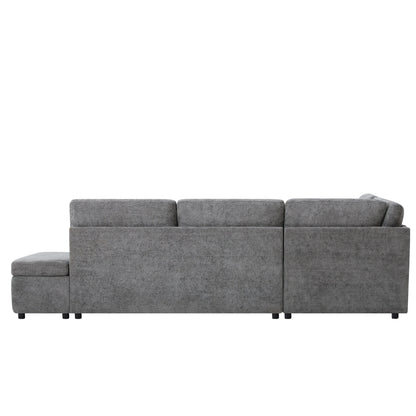 Canapé-lit sectionnel modulaire avec accoudoir de chargement réglable et pouf de rangement pour salon et appartement