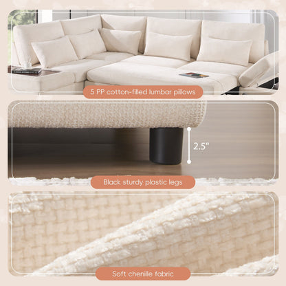 Canapé-lit sectionnel modulaire avec accoudoir de chargement réglable et pouf de rangement pour salon et appartement