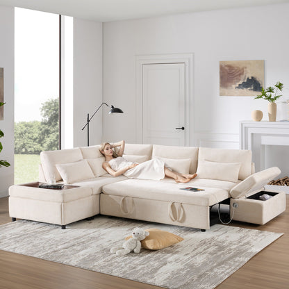 Canapé-lit sectionnel modulaire avec accoudoir de chargement réglable et pouf de rangement pour salon et appartement