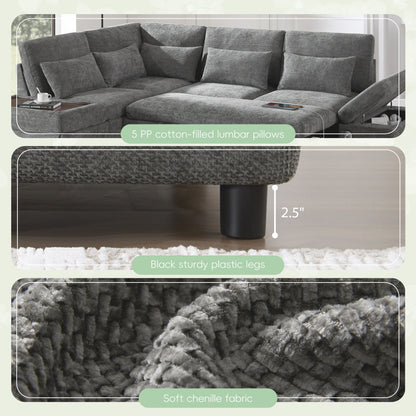 Canapé-lit sectionnel modulaire avec accoudoir de chargement réglable et pouf de rangement pour salon et appartement