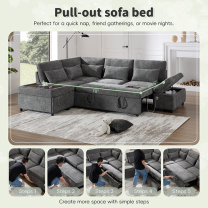 Canapé-lit sectionnel modulaire avec accoudoir de chargement réglable et pouf de rangement pour salon et appartement