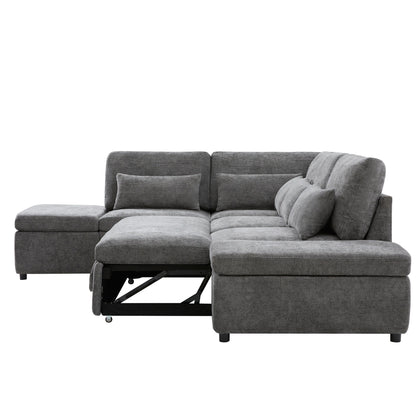 Canapé-lit sectionnel modulaire avec accoudoir de chargement réglable et pouf de rangement pour salon et appartement