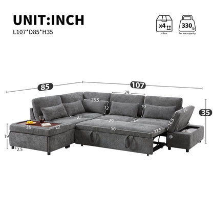 Canapé-lit sectionnel modulaire avec accoudoir de chargement réglable et pouf de rangement pour salon et appartement