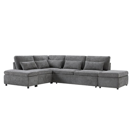 Canapé-lit sectionnel modulaire avec accoudoir de chargement réglable et pouf de rangement pour salon et appartement