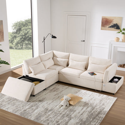 Canapé-lit sectionnel modulaire avec accoudoir de chargement réglable et pouf de rangement pour salon et appartement