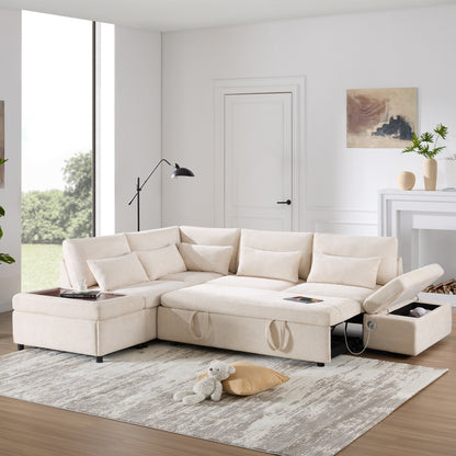 Canapé-lit sectionnel modulaire avec accoudoir de chargement réglable et pouf de rangement pour salon et appartement