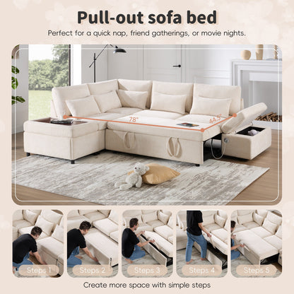 Canapé-lit sectionnel modulaire avec accoudoir de chargement réglable et pouf de rangement pour salon et appartement