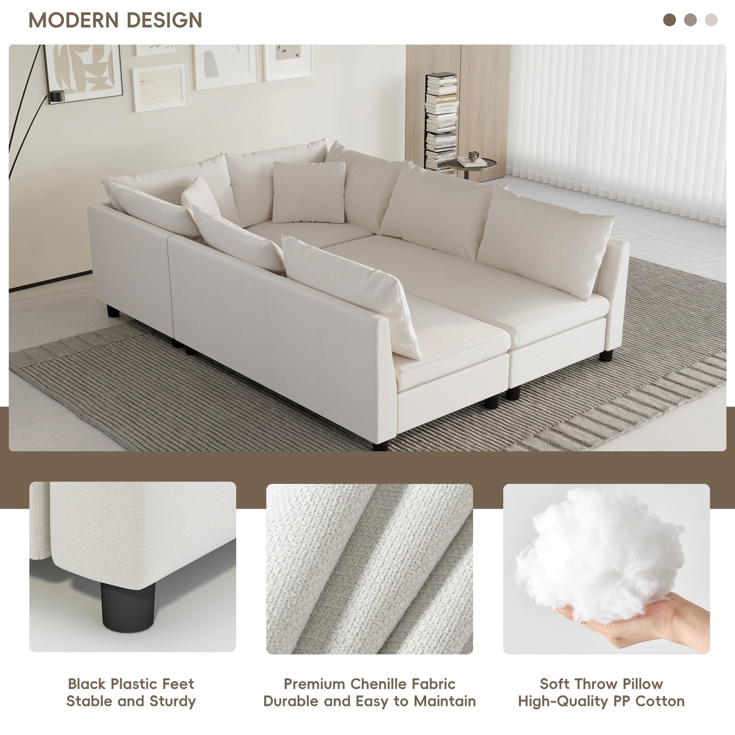 Canapé-lit sectionnel modulaire, ensemble de canapés en chenille avec oreillers, combinaison libre, canapé convertible