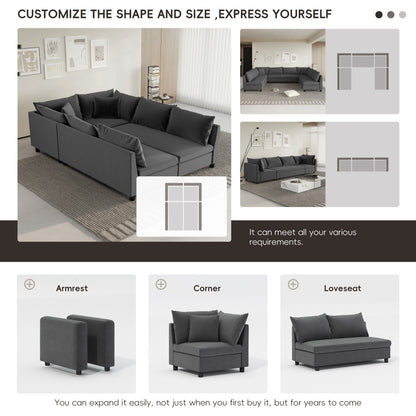 Canapé-lit sectionnel modulaire, ensemble de canapés en chenille avec oreillers, combinaison libre, canapé convertible