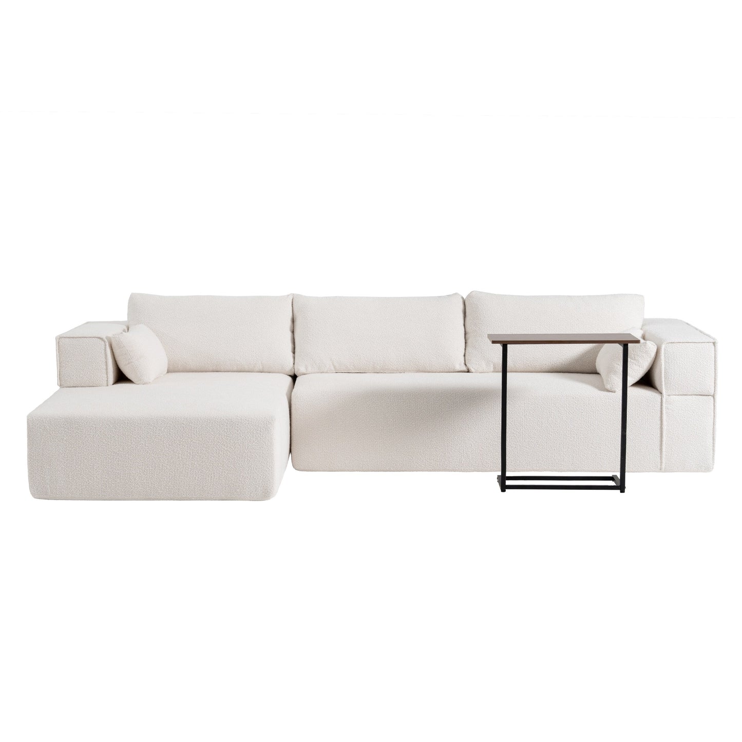 Canapé sectionnel modulaire avec table d'appoint gratuite, assise large, entièrement compressé, tissu bouclé infroissable avec méridienne