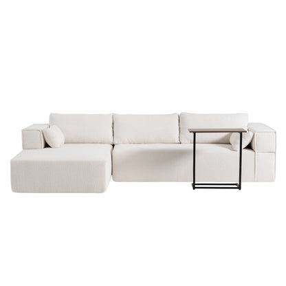 Canapé sectionnel modulaire avec table d'appoint gratuite, assise large, entièrement compressé, tissu bouclé infroissable avec méridienne