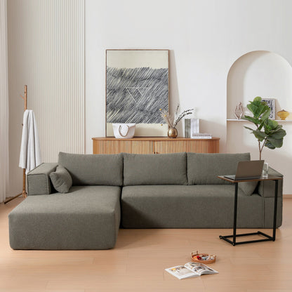 Canapé sectionnel modulaire avec table d'appoint gratuite, assise large, entièrement compressé, tissu bouclé infroissable avec méridienne
