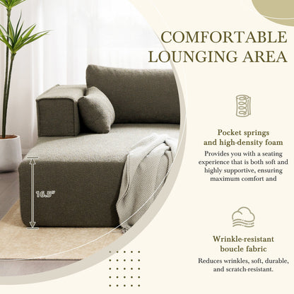 Canapé sectionnel modulaire avec table d'appoint gratuite, assise large, entièrement compressé, tissu bouclé infroissable avec méridienne