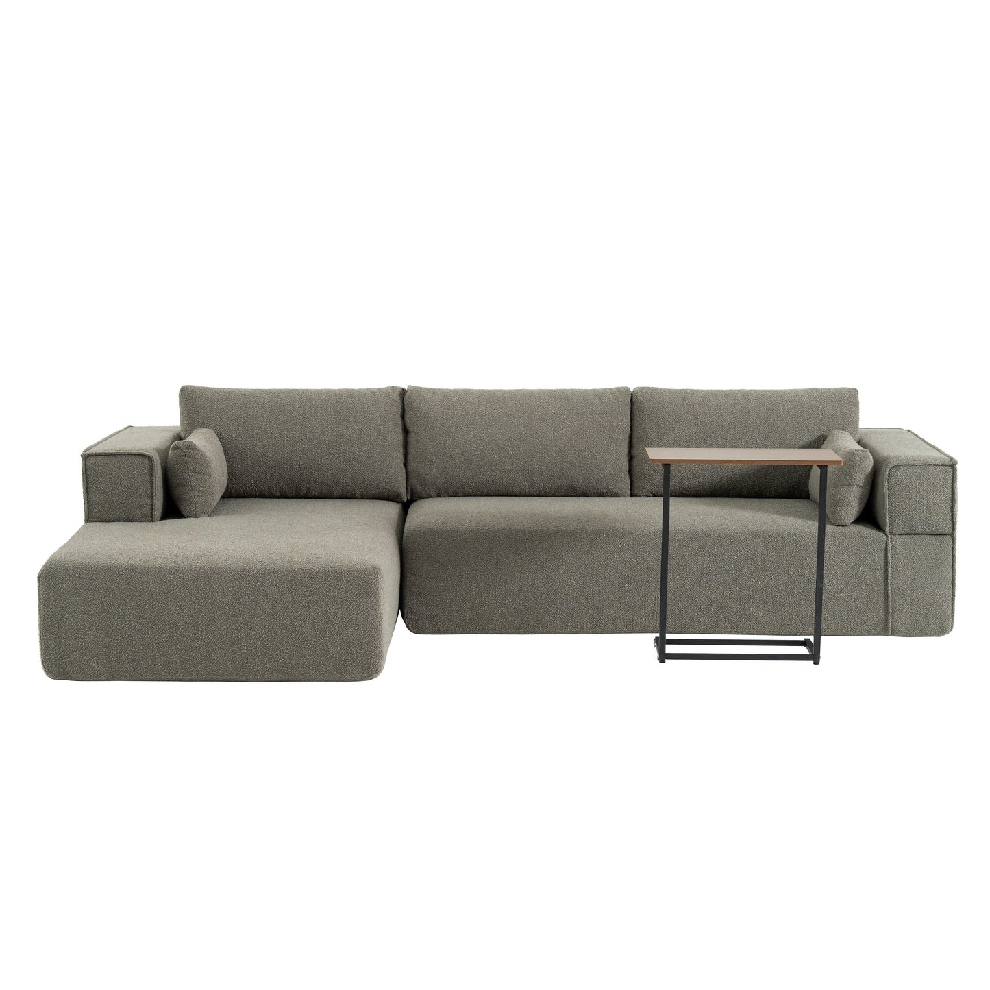 Canapé sectionnel modulaire avec table d'appoint gratuite, assise large, entièrement compressé, tissu bouclé infroissable avec méridienne